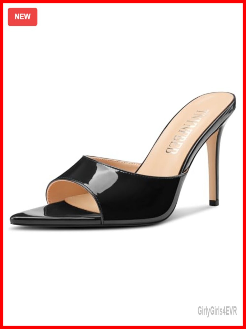 TNYNFBEB Women's Peep Toe Stiletto Heels Patent Leather Slip-On Slingback